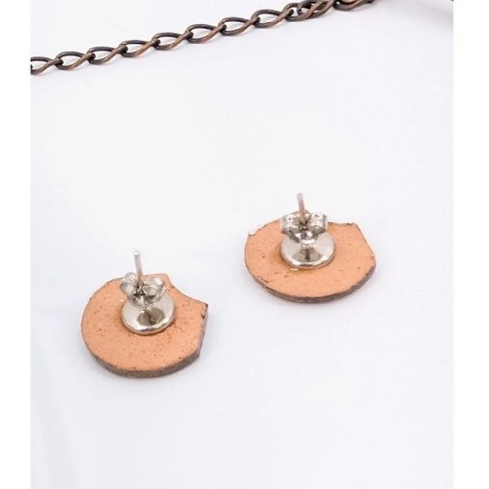 VTG Peru Handmade Ceramic Studio Art Pottery Bib Necklace Earrings Set Brutalist